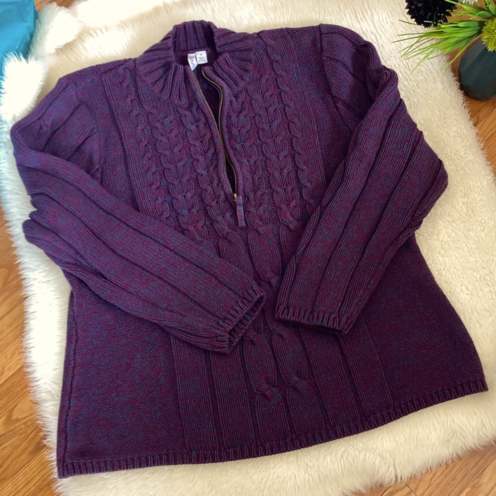 NEW Relativity 100% Cotton Cable Knit Chunky Mockneck Half Zip Sweater Size L - Picture 2 of 9